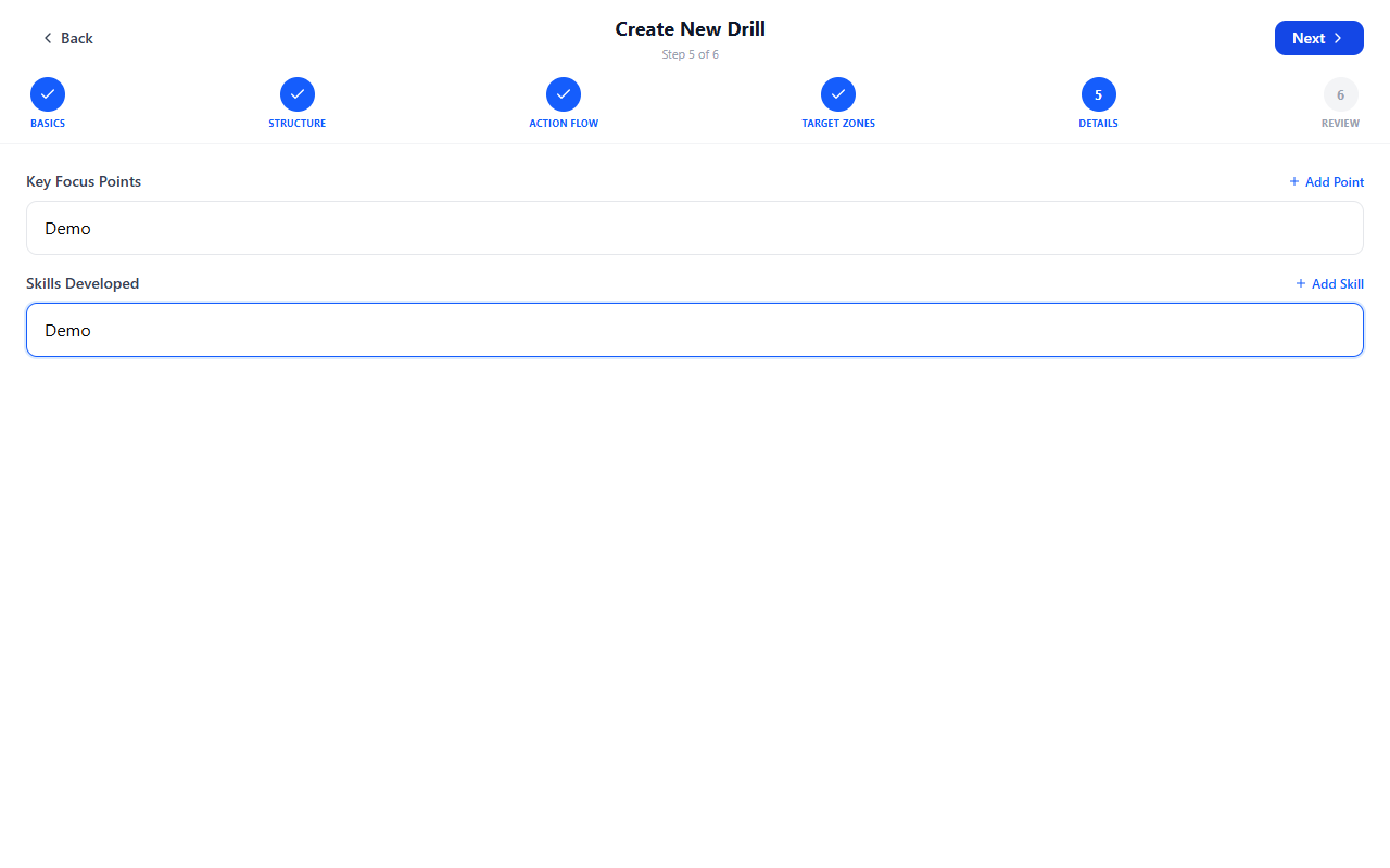 Details — adding Key Focus Points and Skills Developed