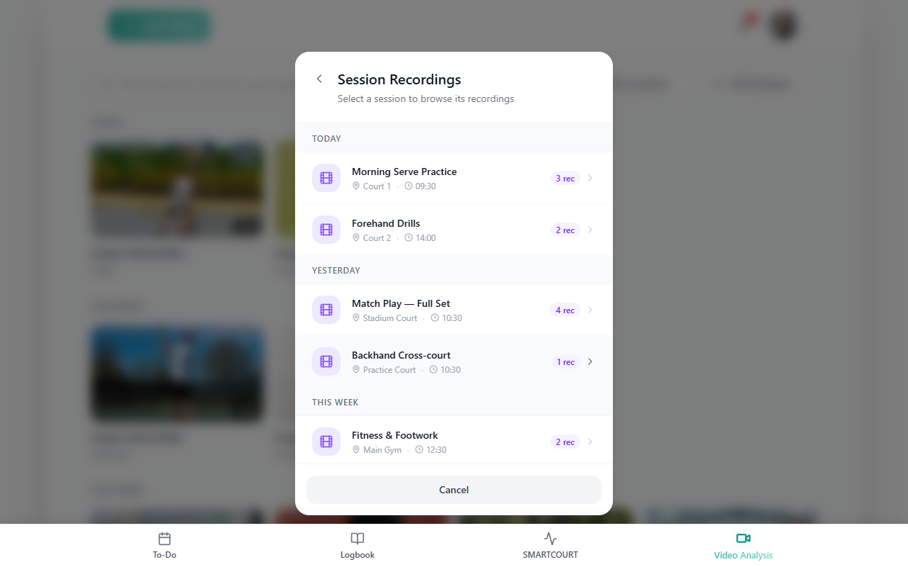 Session recordings picker